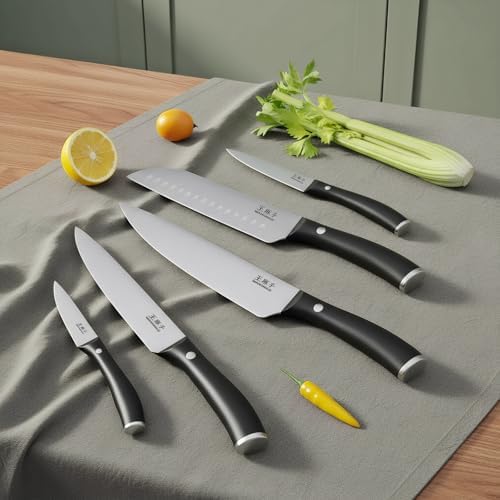 WANGMAZI 15-Pcs Knife Block Set, High Carbon Steel Ultra Sharp, Black