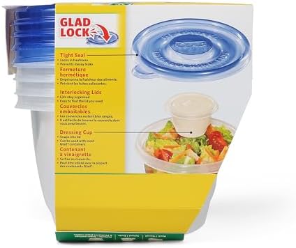 Glad GladWare To Go Lunch Containers with Dressing Cup, 32 oz, 4 Count (Pack of 6)