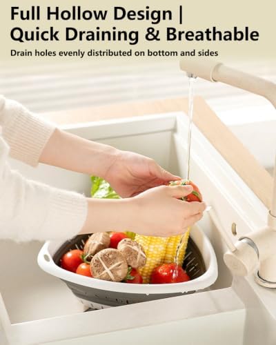 2-Pack Triangle Collapsible Silicone Colander Strainer, Foldable Kitchen Sink Basket for Washing Vegetables & Pasta, Space Saving & Dishwasher Safe, Kitchen Essentials (White and Blue)