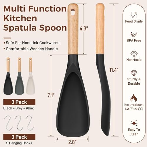 3 PACK Cooking Spoon Spatula for Nonstick Cookware, Heat Resistant Silicone