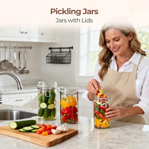 ComSaf Glass Pantry Jars with Airtight Lids 34 oz 3 Pack Coffee Canisters
