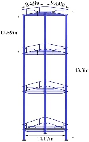 HuggieGems Metal Floor Standing Corner Shower Caddy, Dark Blue, 4 Tier