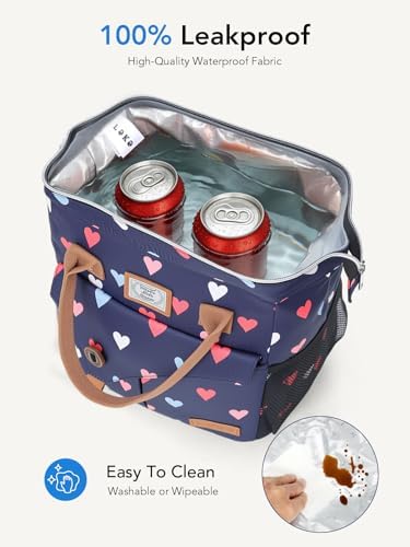 Lekesky Insulated Lunch Bag Portable Lunch Bag for Work-11L, Hearts Print