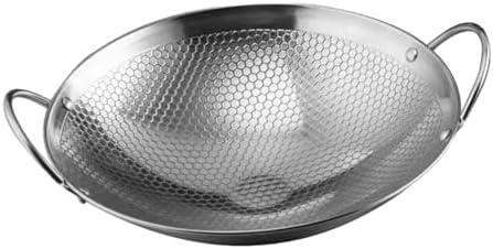 Stainless Steel Round Bottom Wok, 8 Inch Double Ear Frying Pan for Stir Fry and Chinese Cooking