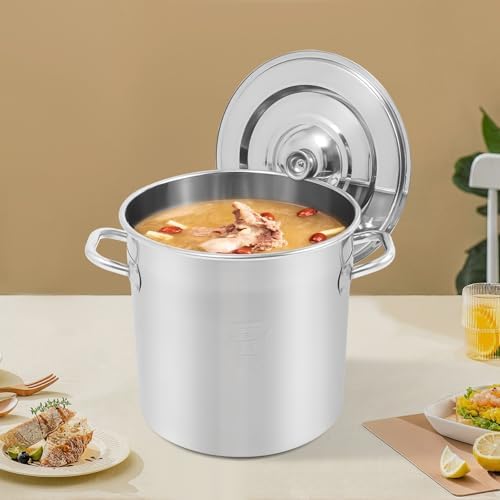 21L/12.68Qt Commercial Large Stock Pot with Lid,Nickel Free Stainless Steel Cookware Healthy Polished Stockpots, Induction Soup Pot for Cooking Home Use