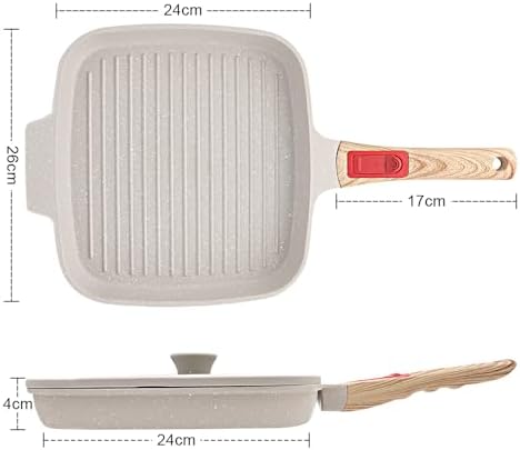 RANX INGST Griddle Pan with Lid, 10 Inch Non Stick Grill Pan, White