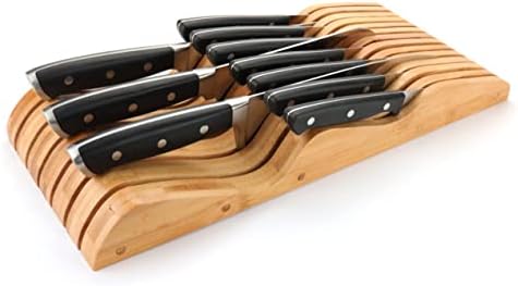 Bamboo Knife Block Holder, 13 Knives Dock, In-Drawer Knife Drawer Organizer