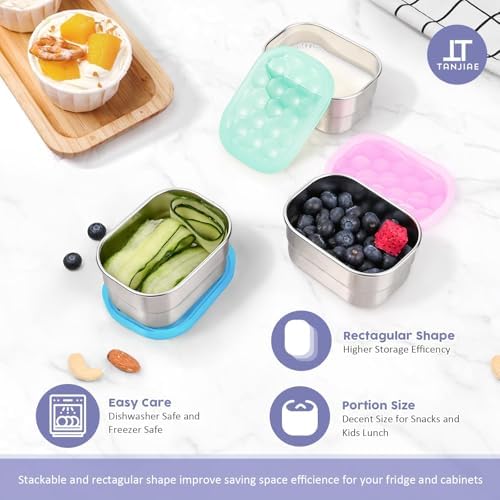 Tanjiae Snack Pro - Small (1 CUP) Stainless Steel Snack Containers for Kids | Easy Open Leak Proof Food Containers with Silicone Lids - Perfect Metal Toddler Lunch Box for Daycare and School (8oz)