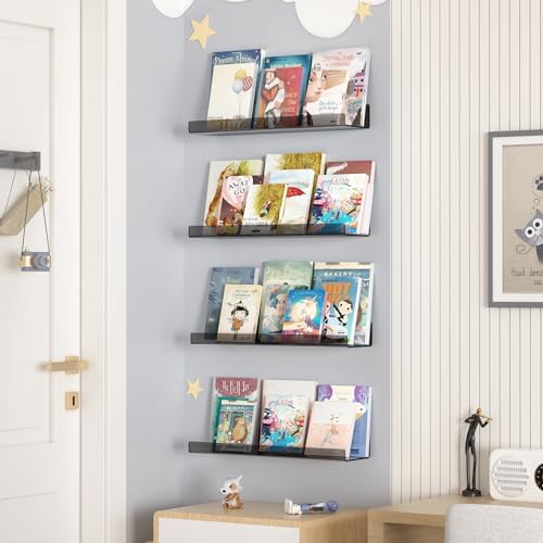 upsimples 4 Pcs 15" Acrylic Shelves for Wall Decor and Display, Clear Black
