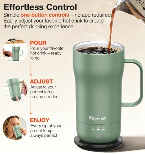 Kepwam Heated Coffee Mug T4, 16oz Smart Mug with Constant Temp Control