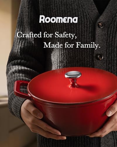 Dutch Oven Pot with Lid, 6QT Enameled Cast Iron Dutch Oven for Sourdough Bread Baking, Braising & Roasting, Dual Handle, 500℉ Oven Safe, All Cooktops Compatible, Cerise