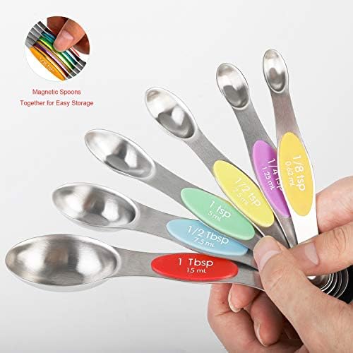 Magnetic Measuring Spoons Stainless Steel Dual Sided Teaspoons Tablespoons