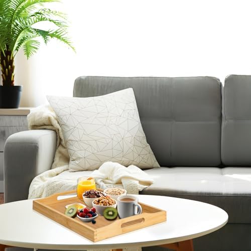 RRX Bamboo Food Serving Tray with Handles,Breakfast Bed Tray (Beige)