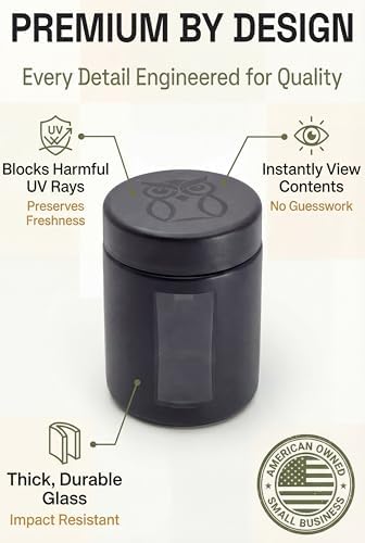 Treehouse Smell Proof Containers (120mL), Jars with Airtight Lids for Herbs, Spices, Coffee and Tea, Air Tight Glass Storage Jars with UV Protection Glass, (Set of 2) (Matte Black)