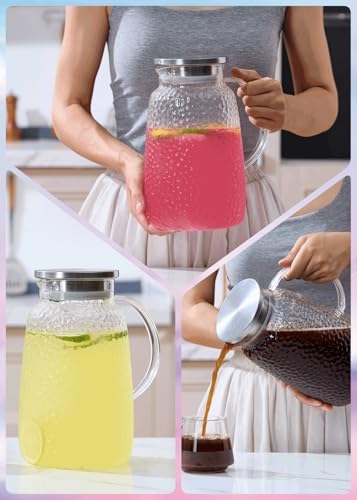 Purefold 105 Oz Borosilicate Glass Pitcher with Lid, Glass Beverages Jug