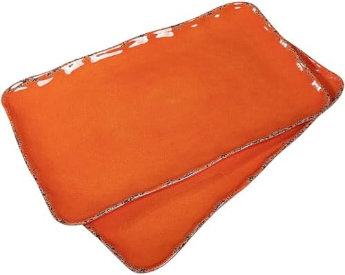Vintage Melamine 17" x 10" Serving Platters for Serving Food, Set of 2, 100% Melamine Large Rectangle Serving Trays Sets for Fruit, Appetizer, Dessert, Home and Party Use. Orange