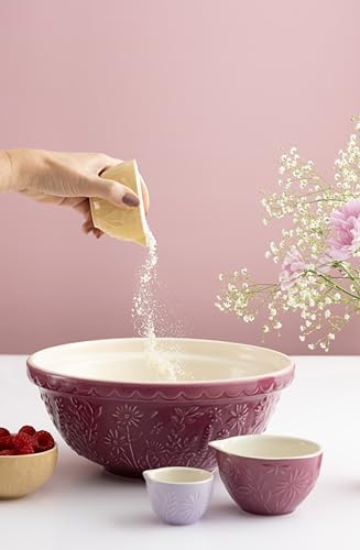 Mason Cash In the Meadow S18 Mixing Bowl, 2.85 Quart Mixing Bowl, Embossed Floral Daisy Design, Durable Ceramic Bowl for Baking Bread Dough, Cake Batter, Cookies & Kitchen Serving Bowl