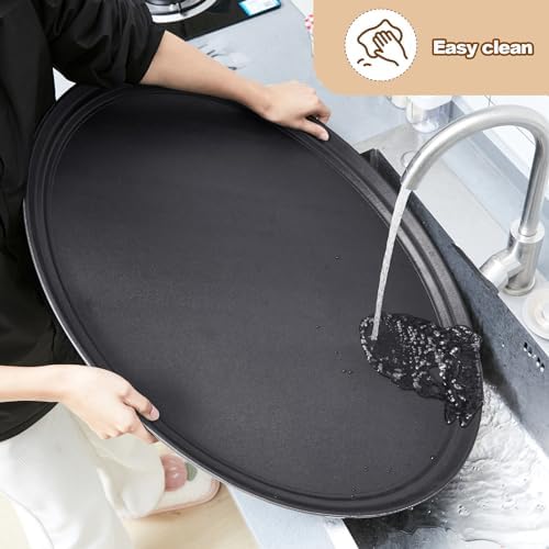 FillTouch 2 Pcs Restaurant Serving Trays Oval, 24 x 29 Inch, Black