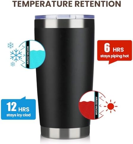 MEWAY 20oz Tumbler Cup Double Wall Vacuum Insulated Travel Mug Bulk, Stainless Steel Tumblers with Lid and Straw, Durable Powder Coated Coffee Cups for Cold & Hot Drinks (Black, 1)