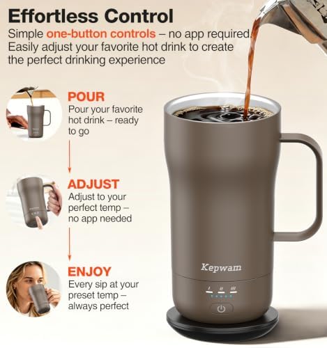 Kepwam Heated Coffee Mug T4, 16oz Smart Mug with Constant Temp Control