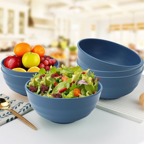 Large Soup Bowls 60 OZ, Unbreakable Wheat Straw Bowl Set of 6(Bule)