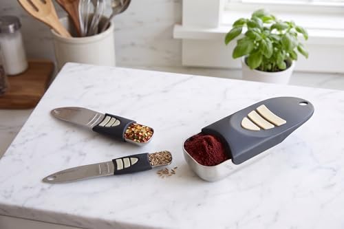 KitchenArt Cook’s Pro Adjust-A-Measure Set, 3-Piece, Satin,Black and Silver
