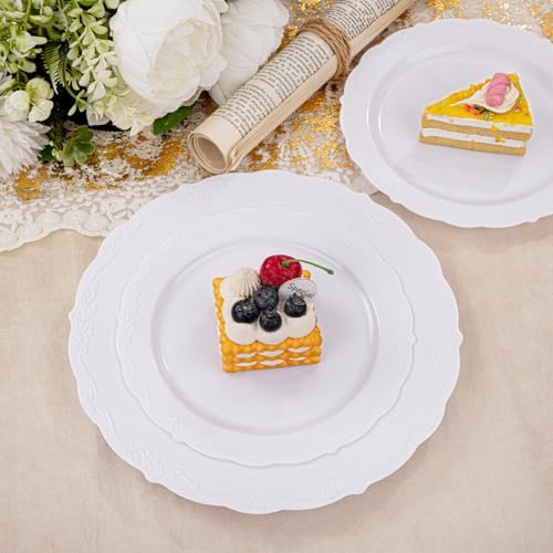 U-QE 100 Pcs White Plastic Plates, White Plates Disposable for Party