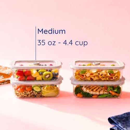 Non-Toxic Glass Food Containers with Lids, 4-Pack, 35 oz, Airtight, Gray