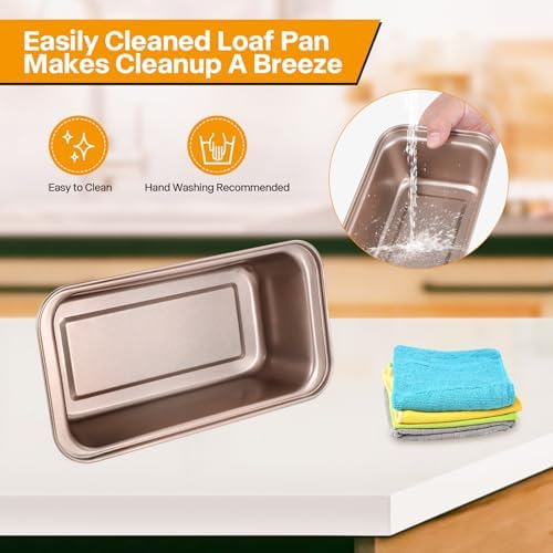 10x5inch Loaf Pan Set of 2,Dual-Layer Non-Stick Carbon Steel Bread Pan(Inner 9x4inch), 450°F Oven Safe, Stackable Gold Baking Pans for Banana Bread, Pound Cake & Homemade Loaves