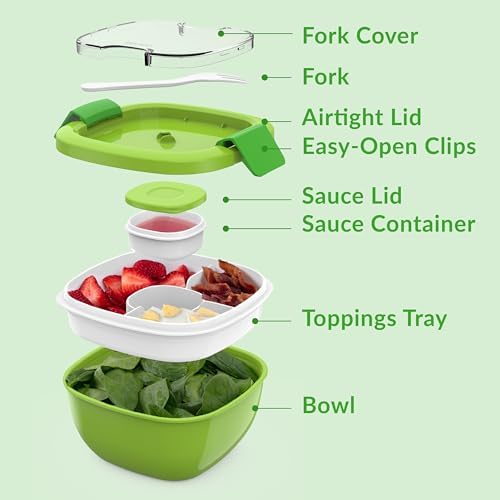 Bentgo Salad Container, Lunch Bowl with 4-Compartment Toppings Tray, 54 oz