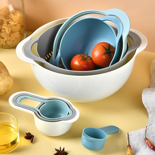 Mixing Bowls, Nesting Baking Bowls with Colander & Fine Mesh (Pebble-8PCS)