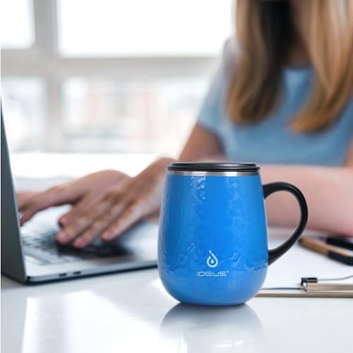 Ideus 16 oz Insulated Coffee Mug with Lid and Handle (Leopard Blue)