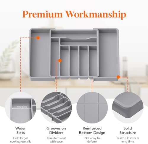 Lifewit Expandable Silverware Drawer Organizer, Kitchen Utensil Tray