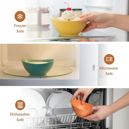 Homienly Wheat Straw Bowls 10 OZ Small Serving Bowls Unbreakable Dessert Bowls for Kitchen, Camping, RV, Party, Unbreakable Mini Oval Bowls for Ice Cream Microwave and Dishwasher Safe (6 PCS Multi)