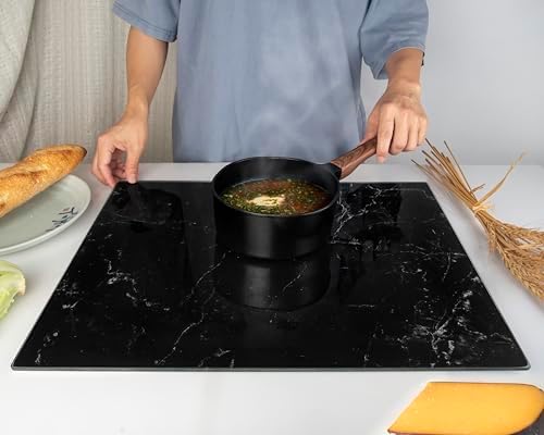 Kitchenville Glass Cutting Board 20”x16”: Tempered Glass Kitchen Counter Protector - Durable- Scratch-Resistant, Heat-Proof - Design 1 - Black Marble Effect
