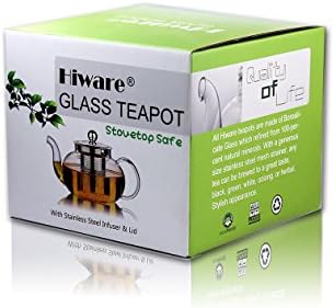 Hiware Glass Teapot with Stainless Steel Infuser & Lid, Borosilicate Glass Tea Pot Stovetop Safe, Blooming & Loose Leaf Teapots, 27 Oz