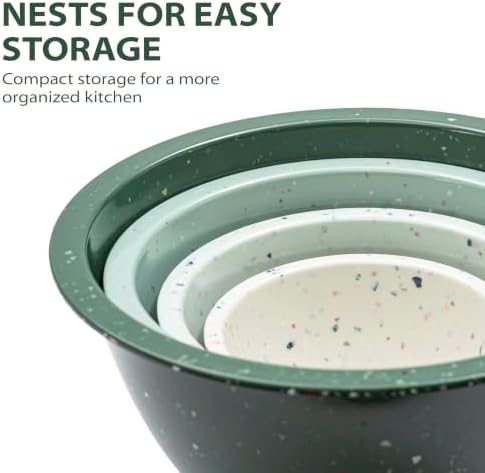 bzyoo Confetti Melamine Mixing Bowls Set, 4 Piece Nesting BPA free Green