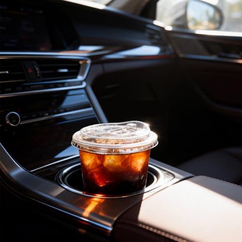 Turbo Bee 12oz Plastic Cups with Lids, 100 Pack, Iced Coffee Cups with Lids