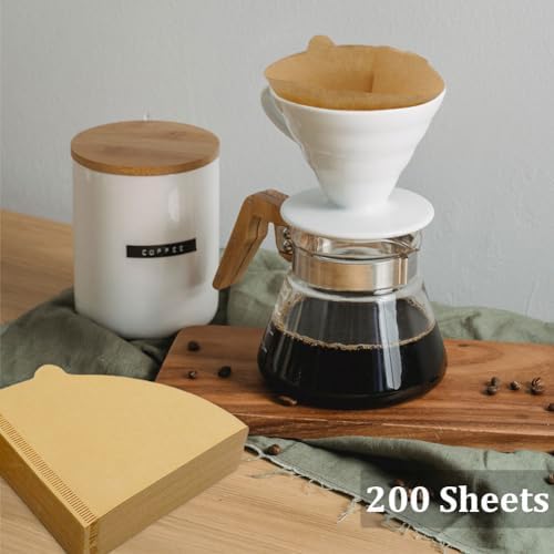 Cone Coffee Filters Size 02, 200 Count 1-4 Cups Unbleached V02 Disposable Coffee Filter Paper, Compatible with Conical Shaped Pour Over Coffee Dripper and Drip Coffee Maker