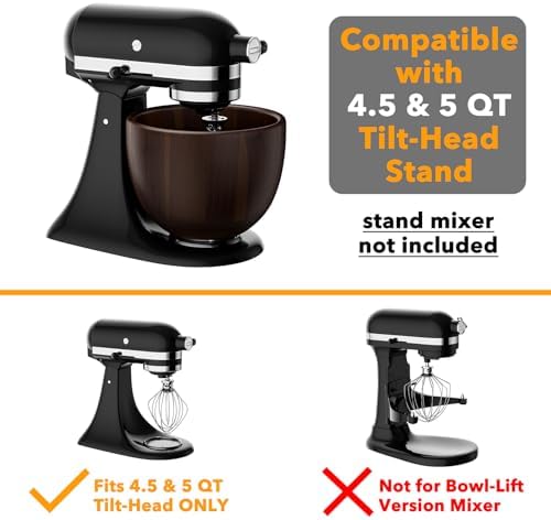 SpaceAid Wooden Bowl for Mixer - Kitchen Space Aid Acacia Wood Mixing Bowls Holder for Stand Mixer, Compatible with 4.5 & 5 QT Tilt-Head Models Kitchen, Dark Wood