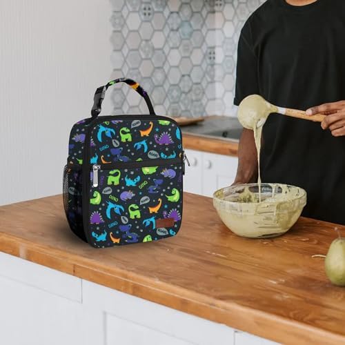 Lunch Box for Men & Women Durable Lunch Bag for Adults Reusable Small Lunchbox Purple Dinosaur