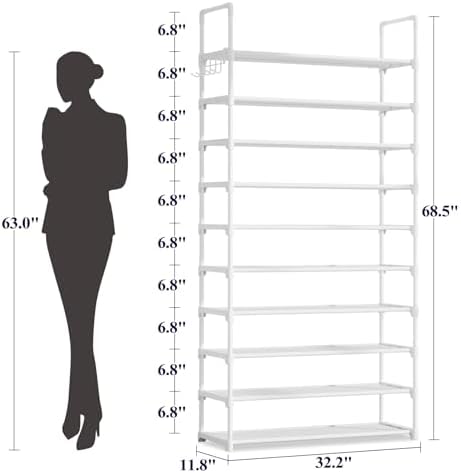 Kitsure 10 Tier Shoe Rack, Tall Shoe Organizer, 32.2" Wide, White