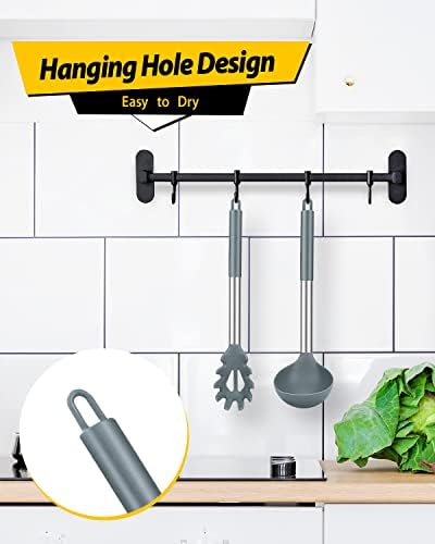 BUNDLEPRO Silicone Soup Ladle and Pasta Spoon Set, 2 Pack, Gray