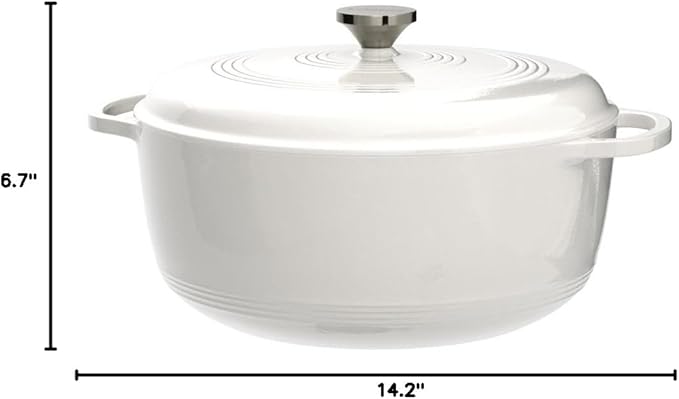 Lodge Essential Enamel Cast Iron Dutch Oven with Lid - Induction- Oven-Safe Enamel Cookware up to 500° F - Heat-Retaining Braising & Roasting Pot - Non-Toxic Cookware - 7.5 Quart, Oyster White