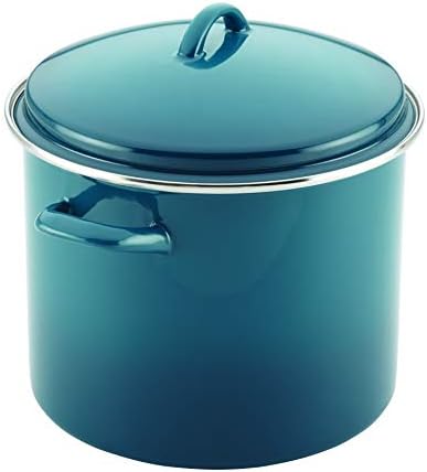 Rachael Ray Enamel on Steel Stock Pot/Stockpot with Lid, 12 Quart, Marine Blue