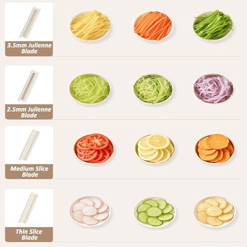 Mandoline Food Slicer for Kitchen, Potato, Tomato, Carrot, Onion, Vegetable and Fruit Cutter, with 4 Stainless Steel Blades and 1 Safety Guard, BPA-Free Plastic Body