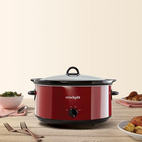 Crock-Pot 8-Quart Manual Slow Cooker, XL Family Size Serves 10+ People, Removable Stoneware with Warming Setting, Dishwasher Safe for Easy Cleanup, Red