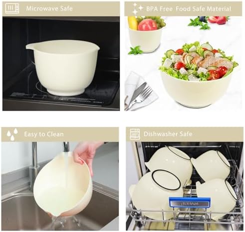 BoxedHome 4.5 Quart Large Plastic Mixing Bowls set with Pour Spout, Beige