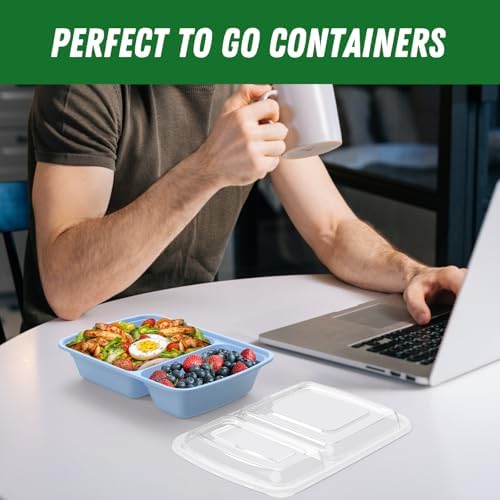 Dealusy 50 Pack 28 oz Meal Prep Containers with Lids 2-Compartment, Blue