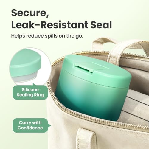 Pawtong 12oz Insulated Vacuum Food Jar with Buckle Lid Wide Mouth Soup Thermo for Hot Food Kids Leakproof Stainless Steel Lunch Container (Gradient Green, 12OZ)